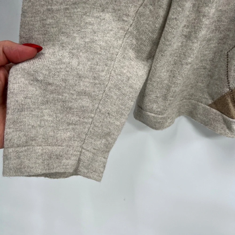 Banana Republic Large V-Neck‎ Sweater Mens Tan Argyle Cotton Cashmere Blend